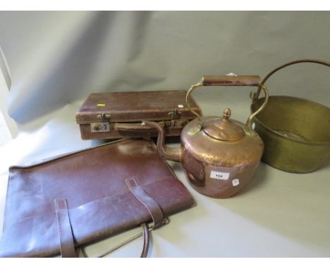 A small selection of sundries to include a copper kettle and a jam pan