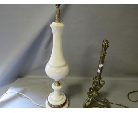 A brass column lamp together with a marble lamp (2)