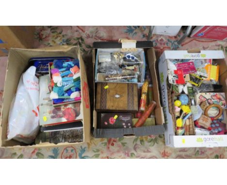 A large collection of textile and embroidery items to include vintage buttons, hatpins etc