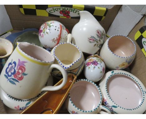 A small tray of ceramics to include Poole and Wedgwood jasper ware