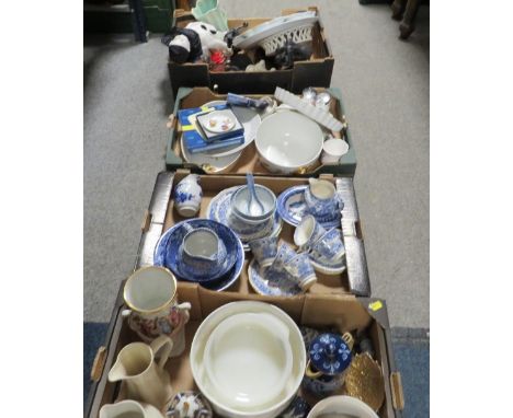 Four trays of assorted ceramics to include Royal Worcester, blue/white ware etc