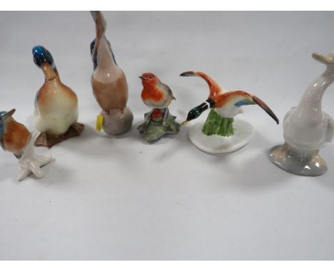 Six assorted bird figures to include Royal Worcester and Royal Copenhagen