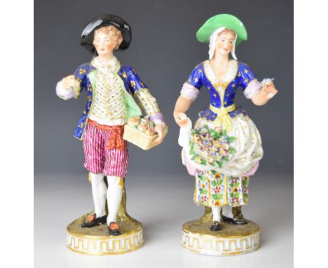 Two 19thC Crown Derby figures carrying flowers and fruit, height 23.5cm