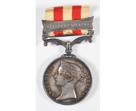 British Army Indian Mutiny medal with clasp for Relief of Lucknow named to T Hiscock, 90th Light Infantry