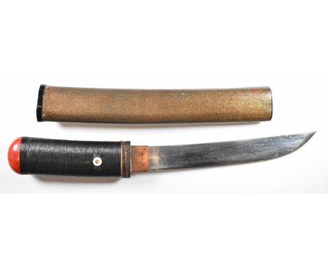 Japanese Meiji period tanto Samurai sword with embossed gilt fuchi, red lacquer kashira, bound handle and 21cm blade, in scab