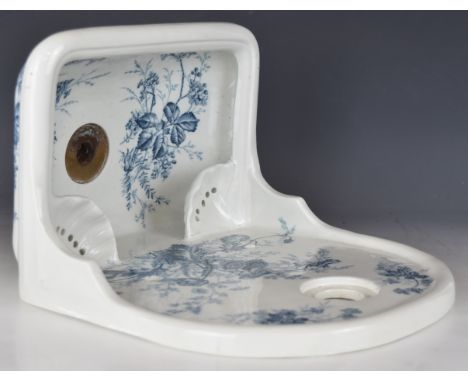 Johnson Brothers Victorian transfer printed hand basin with decorative splashback, W29.5 x D22 x 40cm