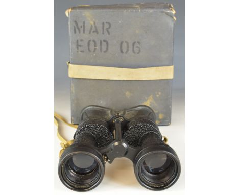 WW2 or similar Air Ministry pair of x5 Bino Prism MK IV binoculars, with broad arrow mark and 6E/383, fitted with rubber eye 