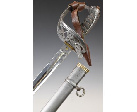 British Army 1845 pattern Infantry Officer's sword with shagreen grip, strung bugle to hilt and 81cm etched blade, Gardiner &