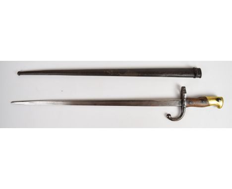 French 1874 pattern Gras bayonet with down swept quillon, 1877 manufacture date to 49cm blade, with scabbard.&nbsp;PLEASE NOT