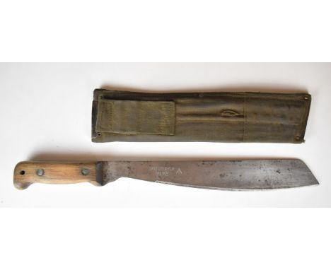 Martindale British Army machete dated 1992 and with broad arrow mark to the blade, in sheath. PLEASE NOTE ALL BLADED ITEMS AR