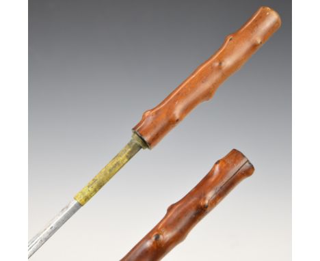 Late 19th / early 20thC Irish blackthorn or similar swordstick with 66cm double edged fullered blade.&nbsp;PLEASE NOTE ALL BL