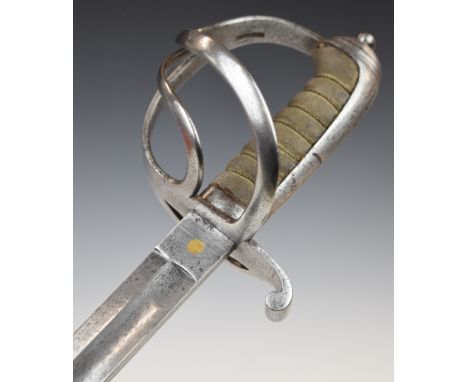 British 1821 pattern Light Cavalry / Artillery sword with three bar hilt, shagreen covered grip with stepped pronounced pomme