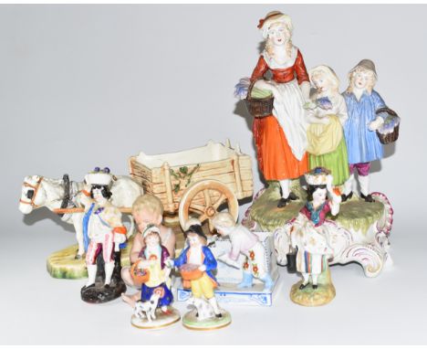 Dresden advertising figural group for Yardley's Old English Lavender Soap, Royal Dux and Sitzendorf figures, tallest 29cm