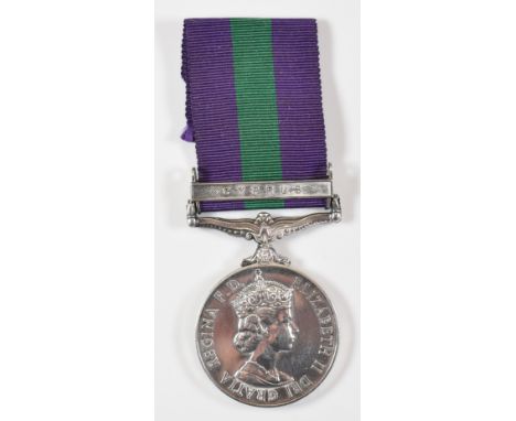 British Army Elizabeth II General Service Medal with clasp for Cyprus named to 23456879 SPR A Payne, Royal Engineers