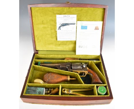Deactivated Uberti &amp; Co Colt Dragoon Model 3 style .44 six-shot single action revolver with engraved scenes of figures on