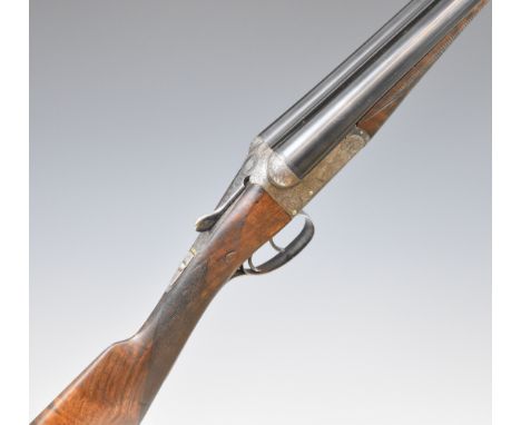 Charles Boswell 12 bore side by side ejector shotgun with chequered grip and forend, carved teaprdrop to the wrist, engraved 