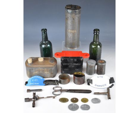 LMS and similar railway collectables to include M.R.Co scissors, carriage keys, LMS carriage power socket, Midland Railway pe