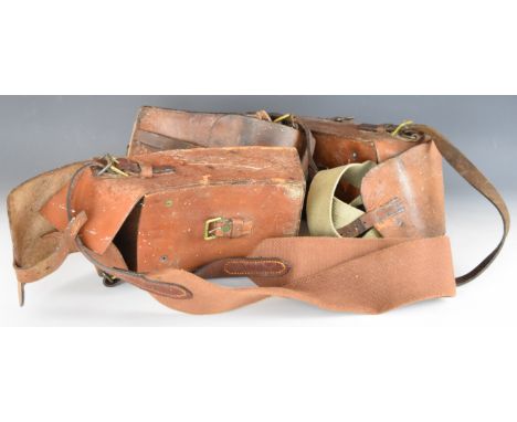 Three leather Masden light machine gun magazine pouches all with shoulder straps.&nbsp;