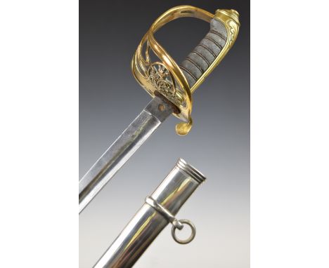 British 1845 pattern Infantry Officer's sword with shagreen covered grip, Queen Victoria cypher to hilt and 31cm blade, with 