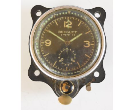 Breguet Type 11 aircraft cockpit clock, with time of trip or similar mechanism, similar in style to the Junghans clocks fitte