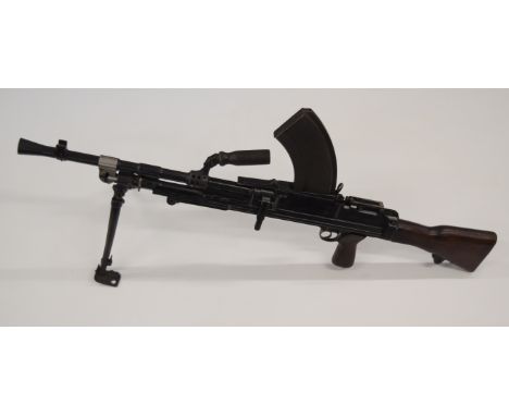 Deactivated British Bren Mk.3 .303 light machine gun stamped 'A.S.R. D 1955' to the left side of the frame with wooden pistol