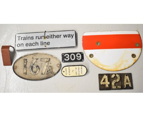 Signalling interest railway collectables to include signal lever badge, 2, 4 and A point labels, train waiting at signal sign