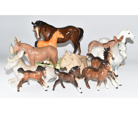 Beswick and Lladro / Nao horse, foal and donkey figures including first version foal with parallel legs for restoration