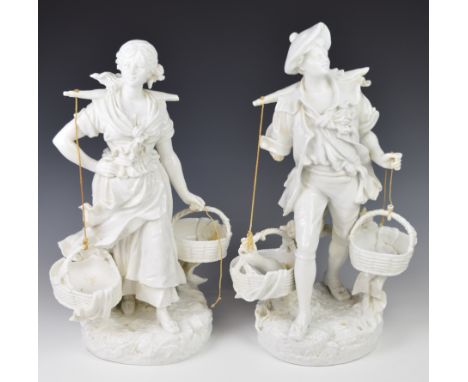 Pair of Minton 19thC&nbsp;grape gathering figures, each with London Blank Elite to base, height 52cm