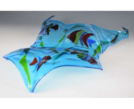 Margaret Mariotti stained art glass sculpture in the form of a bathing suit, with card and original purchase receipt, 43 x 55