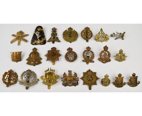 Twenty&nbsp;British Army Corps badges including Ordnance Corps, Education Corps, Royal Engineers, Labour Corps etc, at least 