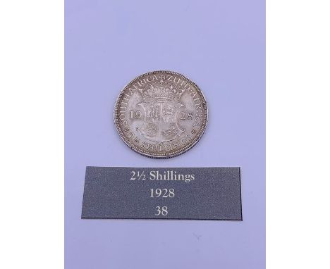 A 1928 2 1/2 silver Shillings South African coin EF