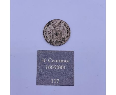 A Spanish 1885 50 Centimos silver coin EF