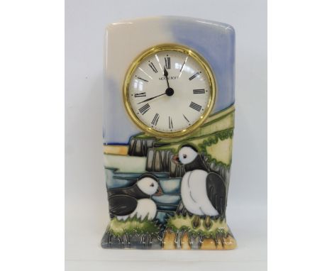 A Moorcroft 'Puffin' mantle clock, dated '97.