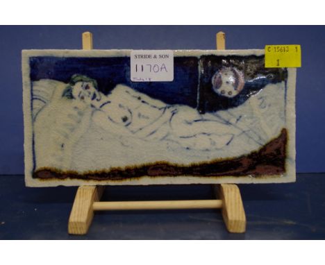Eric Mellon: a studio pottery tile, signed, further inscribed 'Bean Ash,...', 10 x 20cm.