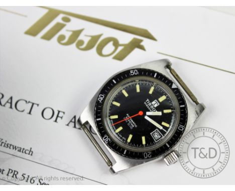 A Tissot Automatic Seastar PR516 wristwatch, the black dial with luminous batons, hands and centre sweep seconds, subsidiary 