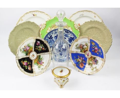 A pair of Meissen porcelain plates, painted with floral sprigs and sprays, 24cm diam (cancelled marks), with two Dresden Hele