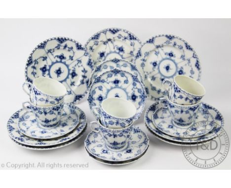 A Royal Copenhagen 'Onion' pattern blue and white coffee service for six comprising; six cups, saucers and plates (18) with a