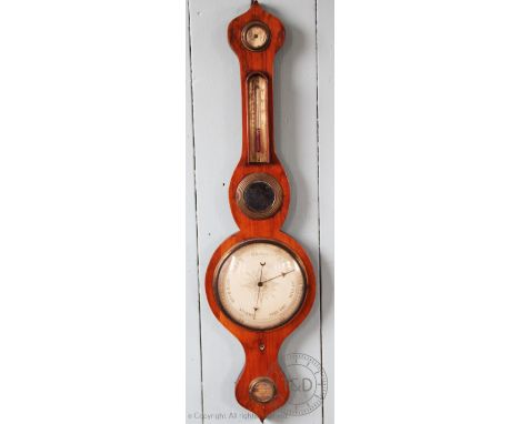A late Victorian carved walnut aneroid barometer, 23cm diam, with an early 19th century barometer (the latter at fault) (2)