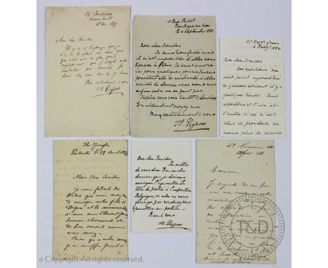 Alphonse Legros (1837-1911) - five hand written in French and signed letters to Alexander Constantine Ionides (1810-1890) - c