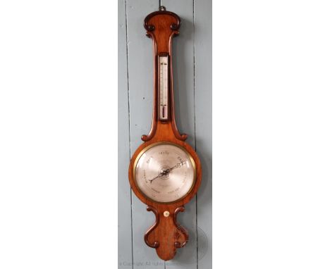 A Victorian rosewood banjo shaped barometer, the circular silvered dial named 'D. Luvate, Preston', with detachable thermomet