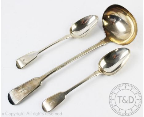A pair of fiddle pattern silver spoons William Chawner II London 1830, each monogrammed, gross weight 5.31ozt with a large si