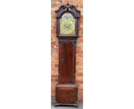 A George III carved mahogany eight day longcase clock with case in the manner of Gillows, the brass dial with Roman numeral c