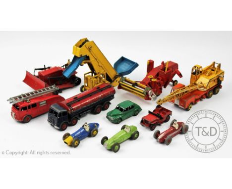 A collection Dinky die cast vehicles to include; Ferrari 234, Maserati 231, H.W.M. 23J, fire engine 955, Jeep 25Y, Morris Oxf