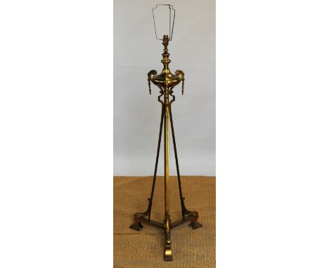 A late Victorian lacquered brass adjustable standard lamp, converted for electricity, 170cm H (excluding shade)    CONDITION 