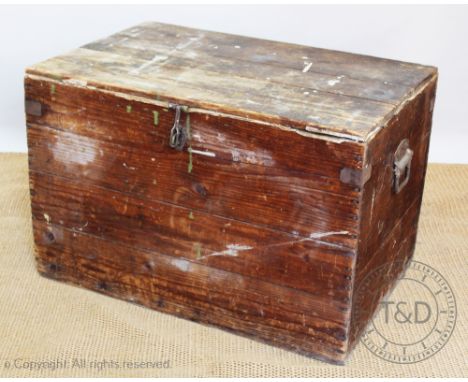 A late 19th century rustic pine trunk, 62cm H x 95cm W x 63cm D