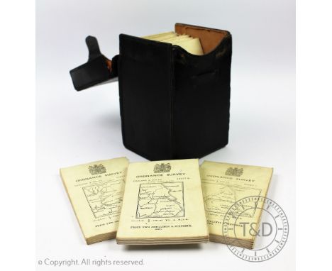 A set of ten Ordnance Survey folding linen backed maps of England and Wales, dated 1912-1914, in an official leather box - th