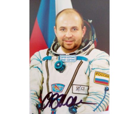 Cosmonaut Sergey Kostenko signed colour portrait photo 4x6 inches. Nice pose in white space suit of the veteran astronaut. Ru