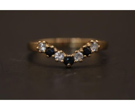 Ladies 9ct Sapphire &amp; White stone set ring Size N. 1.2g total weight 