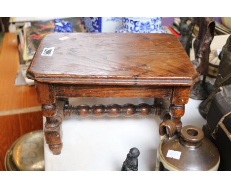Oak Gout stool on turned supports with bobbin stretcher 