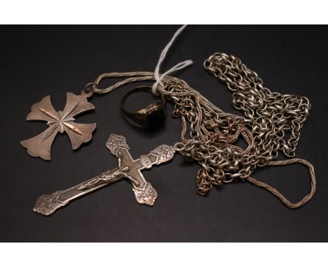 Collection of Silver jewellery to include Cross, Gents stone set ring etc 65g total weight 